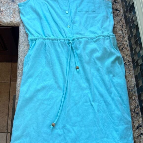 Light Blue Sleeveless Dress with Drawstring - Picture 2 of 5